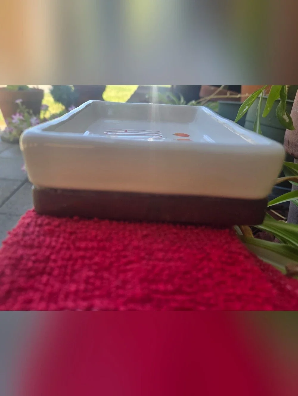 Rae Dunn Cream 'Wash' Bath Soap Dish with Orange Pumpkin Accents